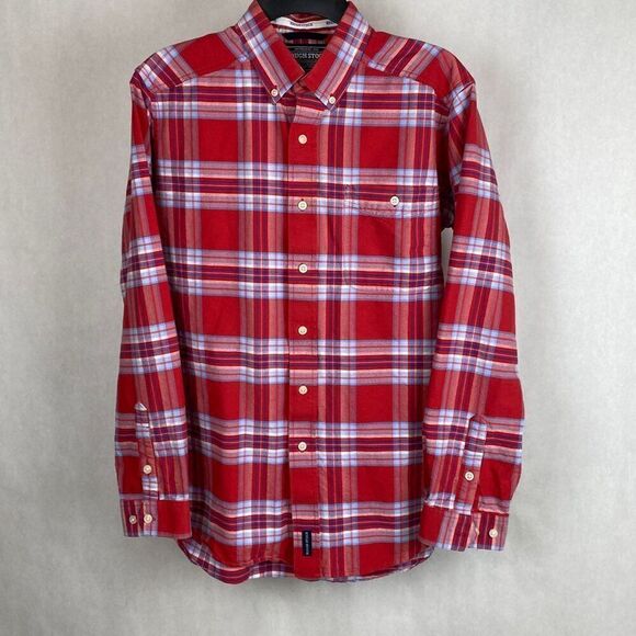 Rough Stock Panhandle Slim Button Down Shirt Mens Size M Long Sleeve Red Blue Pl - Picture 1 of 10